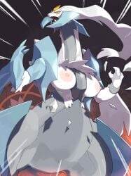 1girls anthro areola biped black_background black_body blue_body blue_eyes breasts claws female female_only fur generation_5_pokemon hi_res kame_3 kyurem legendary_pokemon looking_at_viewer multicolored_body nintendo nipples open_mouth pokemon pokemon_(species) simple_background solo teeth white_body white_fur yellow_sclera