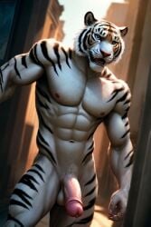 ai_generated erect, fur, muscular, naked, solo, stripes white