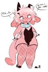 bunny_ears bunnysuit chubby collar furry high_heels nervous pink_body pink_fur pink_hair unknown_artist