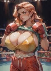 1girls abs adult adult_female ai_generated background background_characters big_ass big_breasts blush blush_lines boxing boxing_gloves boxing_ring bra breasts breasts_bigger_than_head breasts_out crowd curvy curvy_female curvy_figure cute cute_expression cute_eyes cute_face cute_girl earrings erect_nipples_under_clothes exposed_breasts female female_focus female_only fight fighting_ring fighting_stance gigantic_breasts huge_breasts huge_nipples large_breasts lifting lifting_clothing lifting_shirt light-skinned_female light_skin lighting long_hair looking_at_viewer massive_breasts mature mature_female mature_woman milf navel orange_hair original original_character partially_clothed puffy_nipples red_boxing_gloves red_shorts revealing_clothes shorts solo solo_female solo_focus standing steam steaming_body steamy_breath sweat sweatdrop thick thick_hips toned toned_body toned_female useless_clothing voluptuous voluptuous_female waist watercolor_(artwork) wide_hips yellow_bra yellow_eyes