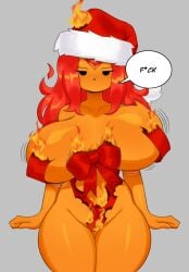 adventure_time ass big_breasts black_eyes breasts cartoon_network christmas christmas_outfit dress female female_focus female_only flame_princess holidays idler_r long_hair orange_body orange_hair orange_skin thick_thighs thighs