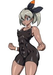 1girls bea_(pokemon) breasts color colored dark-skinned_female dark_skin erect_nipples female female_only long_nipples nikunigushii nipple_bulge nipple_outline nipples one_piece_swimsuit open_mouth pokemon pokemon_ss simple_background skinsuit solo solo_female swimsuit