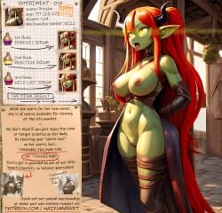 ahegao_face ai_generated anime big_breasts big_breasts big_breasts bondage bondage bounty_hunters demon edited experiment fantasy female fictional goblin horns market naked nude photoshop red_hair reward roleplay slave slavegirl slavery succubus waifu yellow_eyes