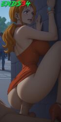 ai_generated anal anal_sex anal_sex big_breasts blowjob dress ends34 female female_focus nami one_piece orange_hair prostitution red_dress slutty_clothing