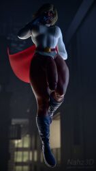 3d dc dc_comics floating futanari glowing_eyes huge_cock justice_league karen_starr nahz3d power_girl solo veiny_penis