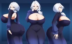 1girls ass ass_in_dress big_ass big_breasts blue_dress blue_eyes breasts bubble_ass bubble_butt cleavage clothing dress female female_only hair hand_on_thigh hands_on_ass hips huge_ass huge_breasts kmkz-art large_breasts looking_back mature mature_female mature_woman milf rwby side_view sideboob smile solo solo_female white_hair wide_hips willow_schnee