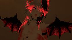 collar covered_nipples dragon_girl female_only lewd_vrchater open_mouth red_eyes rings scales short_hair small_breasts tattoo vrchat wings