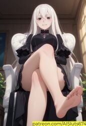 ai_generated ai_sluts crossed_legs echidna_(re:zero) feet femdom foot_fetish re:zero_kara_hajimeru_isekai_seikatsu sole_female soles white_hair