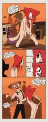 anthro canid canine comic domestic_cat duo felid feline felis flat_chested fox hi_res mammal mrdegradation public public_nudity zed_(mr._fox)