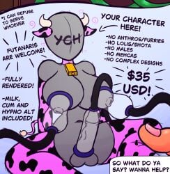 1futa 1futanari absurd_res advertisement areolae artist_name artist_signature balls bell_collar breasts cock cock_milking collar collar_bell cow_ears cow_horns cow_print cow_print_armwear cow_print_legwear cow_tail full-package_futanari futa_only futanari futanari_only horns hypnosis hypnotic_accessory hypnotic_eyes large_breasts legs_apart milking milking_breasts milking_cum milking_machine nipples penis spread_legs spunow_ suction_cup suction_cups tagme text text_bubble your_character_here