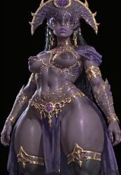 1girls ai_generated areola baldur's_gate baldur's_gate_3 child_bearing_hips curvy dark-skinned_female dark_nipples deity dress dungeons_and_dragons exposed_breasts eyes_covered female female_focus female_only gate) goddess headgear helmet helmet_over_eyes hourglass_figure jewelry long_hair medium_breasts narrow_waist puffy_nipples purple_skin shar shar_(baldur's_gate) solo solo_female solo_focus thick thick_legs thick_thighs thighhighs waifu wide_hips