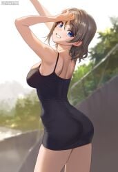 ai_generated blue_eyes brown_hair dress levia9781 love_live! love_live!_sunshine!! short_hair short_skirt tight_clothing watanabe_you