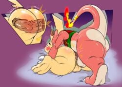 anal anal_sex anthro anthro_on_anthro anthro_penetrated anthro_penetrating anthro_penetrating_anthro ass balls bottomless charmeleon clothed clothing duo ero_(erobos) fire flaming_tail generation_1_pokemon genitals hadou_(satsui-n0-had0u) hi_res internal male male/male male_penetrated male_penetrating male_penetrating_male nintendo penetration penis pikachu pokemon pokemon_(species) raised_tail red_body satsui-n0-had0u sex shirt tail tank_top topwear yellow_body