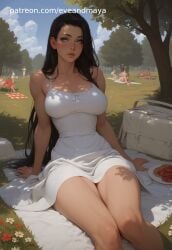 1girls abs ai ai_generated ai_women arms bare bare_legs bare_shoulders bare_thighs big_breasts breasts eveandmaya female fit_female large_breasts long_hair looking_at_viewer muscles muscular muscular_female patreon picnic pleasure_face sexy sexy.ai tease thick_thighs