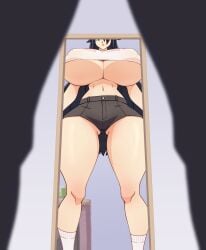 1girls aged_up alternate_breast_size alternate_height black_hair hourglass_figure huge_breasts kuroki_tomoko looking_at_mirror mirror n647 tagme voluptuous watashi_ga_motenai_no_wa_dou_kangaetemo_omaera_ga_warui! wide_hips