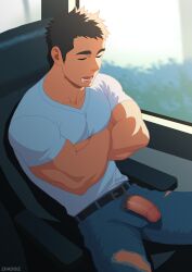 1boy arms_crossed average_penis black_hair boy bus bus_interior closed_eyes clothed clothed_male cock dark_hair dick drool drooling exposed_penis fit fit_male fly_open fully_clothed jeans light-skinned_male light_skin male male_focus male_only muscular muscular_male napping open_fly open_mouth original_character pants penis penis_out penis_through_fly pubic_hair ripped_clothes ripped_clothing ripped_jeans ripped_pants seat seated shirt short_hair sitting sleeping solo solo_focus solo_male unzipped_fly unzipped_pants zhadoiz