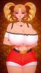 1girls akiranime animated blonde_hair bouncing_breasts breasts cleavage curly_hair female female_focus hourglass_figure huge_areolae huge_breasts music nicole_(akiranime) original_character pubic_tattoo red_lips sound tagme twintails video wide_hip