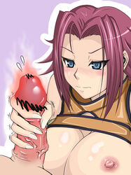 52siki blue_eyes blush breasts code_geass female handjob kallen_stadtfeld large_breasts long_hair nipples penis red_hair shouni_shiki