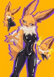 1girls anthro anthro_only barefoot big_breasts blush breasts cleavage clothed clothing creatures_(company) eeveelution female female_focus female_only fur furry game_freak generation_1_pokemon jimblym jolteon nintendo paws pokémon_(species) pokemon pokemon_(species) pokemon_rgby tail