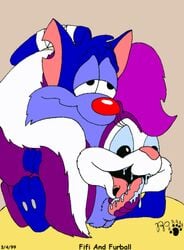 cum feline fifi_la_fume furball_(character) furball_(tinytoons) interspecies licking penis skunk tiny_toon_adventures tiny_toons tongue warner_brothers