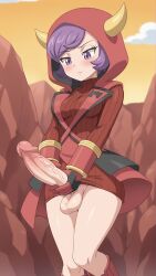 1futa ai_generated big_penis courtney_(pokemon) futanari masturbation pokemon purple_eyes purple_hair