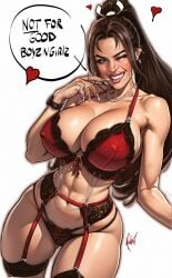 2d busty cedric_poulat fatal_fury female female_focus female_only hourglass_figure jewelry king_of_fighters lingerie mai_shiranui makeup pinup pinup_pose snk tagme wide_hips