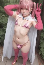 adventurer ai_generated balls bikini fantasy femboy otoko_no_ko penis pink_hair trap yaoi