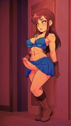 ai_generated bra cartoon dickgirl female muscular musculed shemale skirt