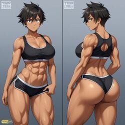 abs ai_generated big_ass big_breasts big_breasts brown_skin dark_skin muscular_female sexy.ai tomboy