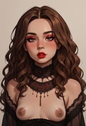 ai_generated blush brown_eyes brown_hair brown_nipples eyebrows eyeliner eyeshadow flushed hard_nipples indian indian_female long_hair mini_slut primal_urges puffy_nipples slender_body slender_waist small small_breasts solo_female wavy_hair young young_woman younger_female