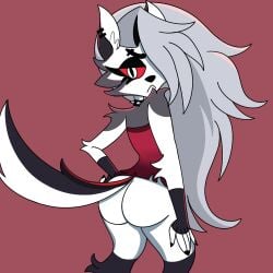 1female 1girl 1girls 2024 anthro ass big_ass big_butt butt canid canine canis ear_piercing earring earrings eyebrow_piercing female female_only furry goth goth_girl gray_fur gray_hair grey_fur grey_hair hand_on_hip hellhound helluva_boss loona_(helluva_boss) procreate procreate_(medium) procreate_(software) red_background red_clothing red_dress red_sclera slit_pupils solo solo_female sunset_synth two_tone_body vivienne_medrano vivziepop white_eyes wolf_girl