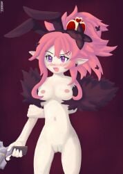 breasts completely_nude completely_nude_female disgaea disgaea_5 gun hypercrit nippon_ichi_software pussy seraphina_(disgaea) useless_clothing