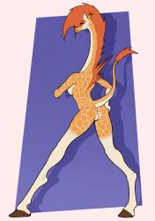 absurd_res anthro anus ass breasts cloven_hooves feet female genitals giraffe giraffid hair hand_on_butt hand_on_own_butt hi_res hooves horn long_legs long_neck looking_at_viewer looking_back mammal mane mane_hair maris_(xzorgothoth) markings orange_body orange_eyes orange_hair ossicone pinup pose presenting presenting_pussy pussy raised_tail side_boob simple_background smile solo spread_butt spread_pussy spreading standing tail tail_tuft toes tuft unguligrade xzorgothoth