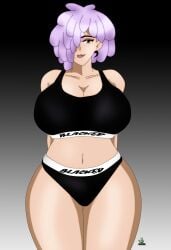 big_breasts blacked blacked_clothing brown_eyes curvy curvy_figure luna_starlene noir-black-shooter pink_hair