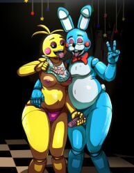 2024 5_fingers absurd_res after_kiss animatronic anthro anthro_on_anthro areola arm_around_back avian balls belly bib big_breasts bird black_eyebrows black_nose black_sclera blue_balls blue_ears blush blush_stickers bodily_fluids bow_tie breasts buckteeth camel_toe checkered checkered_floor chicken clothed clothing cotton_tail duo eyebrows eyelashes featureless_chest female female_anthro femboy fingers five_nights_at_freddy's five_nights_at_freddy's_2 foreskin front_view galliform gallus_(genus) genitals gesture glowing glowing_eyes green_eyes half-closed_eyes hand_gesture hand_on_hip handjob hi_res humanoid_genitalia humanoid_penis inside interspecies knock-kneed lagomorph leporid machine male male/female male_anthro mammal narrowed_eyes navel nipples noseless nude nude_anthro nude_male panties penile penis phasianid pink_areola pink_clothing pink_nipples pink_panties pink_penis pink_tongue pink_underwear rabbit red_bow_tie retracted_foreskin reverse_grip robot saliva saliva_on_tongue saliva_string scottgames sex sharp_teeth short_tail slightly_chubby slightly_chubby_anthro slightly_chubby_male standing tail teastuff teeth tongue tongue_out topless topless_anthro topless_female toy_bonnie_(fnaf) toy_chica_(fnaf) underwear v_sign vein veiny_penis whisker_spots white_eyes white_inner_ear white_tail yellow_body