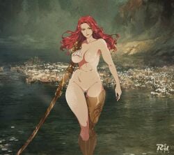 1girls elden_ring female female_only fromsoftware hi_res highres looking_at_viewer malenia_blade_of_miquella milf nude r3dfive red_hair standing tagme voluptuous