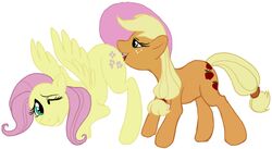 applejack_(mlp) blonde_hair blue_eyes equine female fluttershy_(mlp) friendship_is_magic green_eyes hair horse jabberwockychamber licking my_little_pony oral oral_sex pegasus pink_hair pony sex smooth_skin tail tongue wings yuri