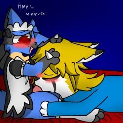 anthro blush blush_lines canid canine clothing cozyhug duo fellatio fox generation_4_pokemon interspecies kai_(cozyhug) lucario lucky_(cozyhug) maid_uniform male male/male mammal nintendo oral penile pokemon pokemon_(species) pokephilia sex uniform