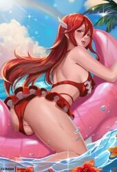 1futa :d afloat alternate_costume ass back back_view balls bare_arms bare_back bare_legs barefoot bent_over big_penis bikini bikini_aside bikini_skirt blush breasts clothed clothing cloud cock-tail cordelia_(fire_emblem) cordelia_(summer)_(fire_emblem) day detailed_background erection exlic fire_emblem fire_emblem_awakening fire_emblem_heroes floating_object flower from_behind full-package_futanari futa_only futanari hair_between_eyes highres human inflatable_raft inflatable_toy large_ass legs light-skinned_futanari light_skin long_hair looking_at_viewer looking_back medium_breasts mostly_nude nintendo ocean official_alternate_costume open_mouth orange_eyes orange_flower outdoors palm_tree pussy rainbow red_bikini red_hair red_swimsuit sky smile smooth_balls smooth_penis solo straddling sunlight swimsuit swimsuit_aside testicles thick_thighs tree very_long_hair water wet wing_hair_ornament