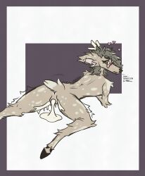 absurd_res after_sex andromorph anthro antlers anus ass bodily_fluids cum cum_drip cum_in_pussy cum_inside cum_on_butt cum_on_leg cum_on_self cuntboy deer dialogue dripping ear_piercing english_text eyewear feverdeer(indecisive) fur genital_fluids genitals glasses hair heart_reaction hearts_around_head hi_res hooves horn indecisive141 inner_ear_fluff intersex long_hair mammal markings nude piercing profanity pussy raised_tail rear_view shaking shivering solo spots spotted_body spotted_fur spreading tail tears teeth text trembling tuft