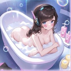 1girls ai_generated ass bath bathroom boobs bra breasts bubble cute d.va headgear overwatch overwatch_2 tits washing