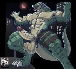 1boy abs anthro anthro_only balls blood_moon genitals hi_res lizard lizardman male male_only marvel masterelrest muscular muscular_anthro muscular_male nipples pecs penis qr_code reptile scalie solo spider-man_(series) spikes spikes_(anatomy) the_lizard_(marvel) vein veiny_penis