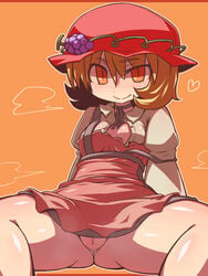 anus blonde_hair fat_mons food fruit grapes hakika hat minoriko_aki no_panties orange_eyes partially_visible_vulva pussy short_hair spread_legs touhou uncensored