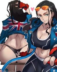 1girls ass big_ass big_breasts black_hair blue_eyes breasts cammy_white cammy_white_(cosplay) cleavage cosplay female female_only foonie_xd gloves hi_res large_ass large_breasts looking_at_viewer midriff nico_robin one_piece post-timeskip solo street_fighter street_fighter_6 sunglasses thighs thong white_background wide_hips