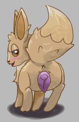 2024 animal_genitalia animal_pussy blush brown_body brown_fur canine_genitalia canine_pussy digital_media_(artwork) eevee female feral fur generation_1_pokemon genitals hi_res kitkiy looking_at_viewer nintendo pokemon pokemon_(species) presenting presenting_pussy pussy simple_background solo