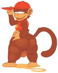 amarl_krieger anthro ass backsack balls baseball_cap big_ass bottomless diddy_kong donkey_kong_(series) furry male male_only monkey nintendo pantsless penis pixel_art primate solo solo_male white_background