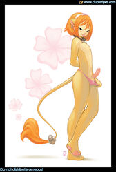 1boy 2008 androgynous anthro clubstripes collar ear_piercing earring erection feline femboy flower fur furry girly hindpaw lion looking_at_viewer male male_only miu nude orange_hair pawpads paws penis piercing pinup rio_(miu) solo standing trap