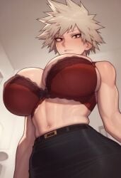 1girls ai_generated bakugou_mitsuki big_ass big_breasts big_butt big_nipples big_thighs blonde_hair blush boku_no_hero_academia bra female huge_ass huge_breasts huge_butt huge_nipples huge_thighs my_hero_academia red_bra red_eyes wanuze wide_hips