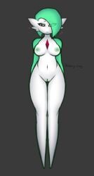 1girls big_breasts big_thighs bottomless breasts breasts_out coy_doy cute female female_focus female_only full_body gardevoir green_hair green_nipples naked nintendo pokemon pokemon_(species) pussy red_eyes solo solo_female solo_focus standing topless white_skin