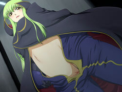 c.c. censored code_geass female green_hair long_hair pussy solo yellow_eyes